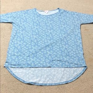 Lularoe Irma Top in size Large EUC light blue rose